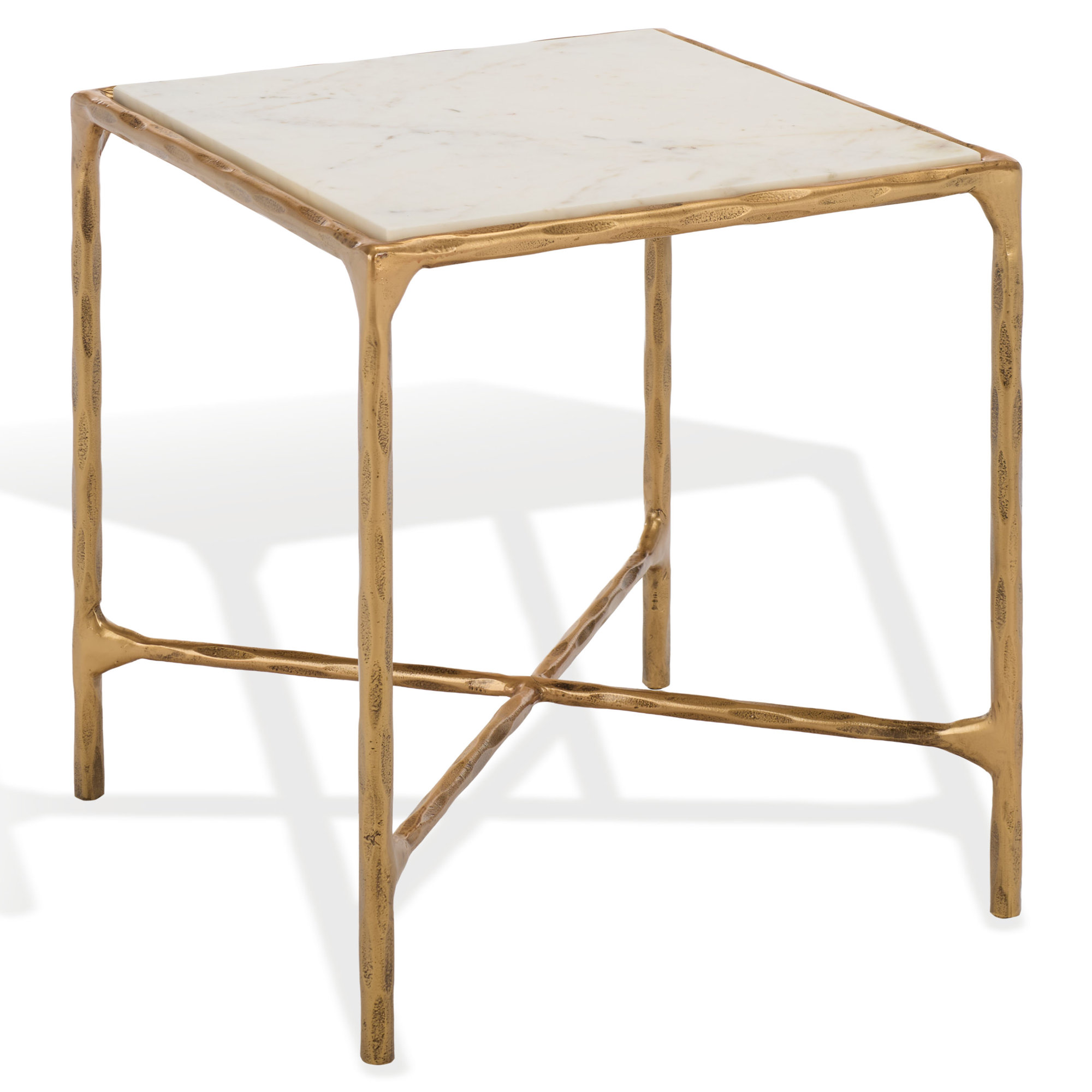 Evelynn End Table, White Marble, Brass