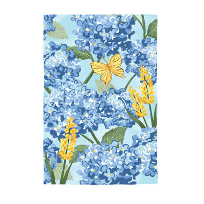 Drapeau de jardin en suède, hortensias et papillons
