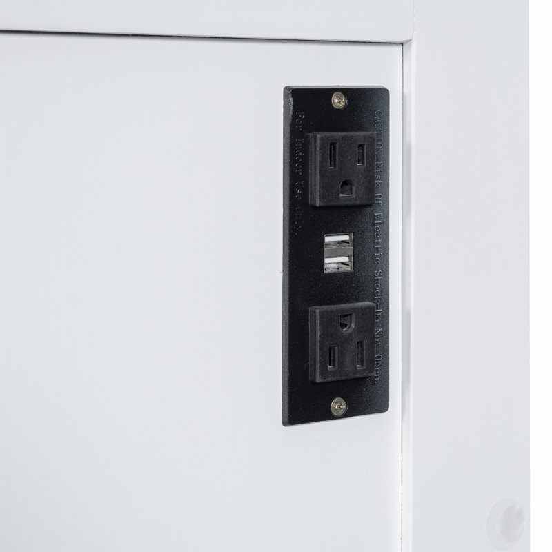 Murphy Bed Cabinet With Outlets, White, Queen