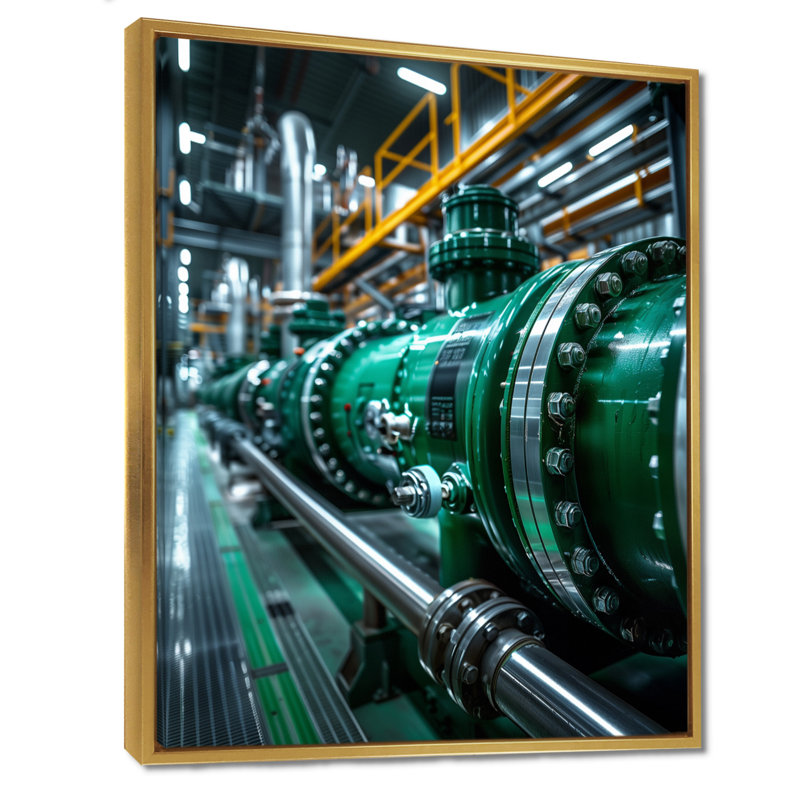 «Green Engine Power Plant Industrial Photo I - Power Plants», art mural, H 30 po x l 40 po, Cadre flottant doré