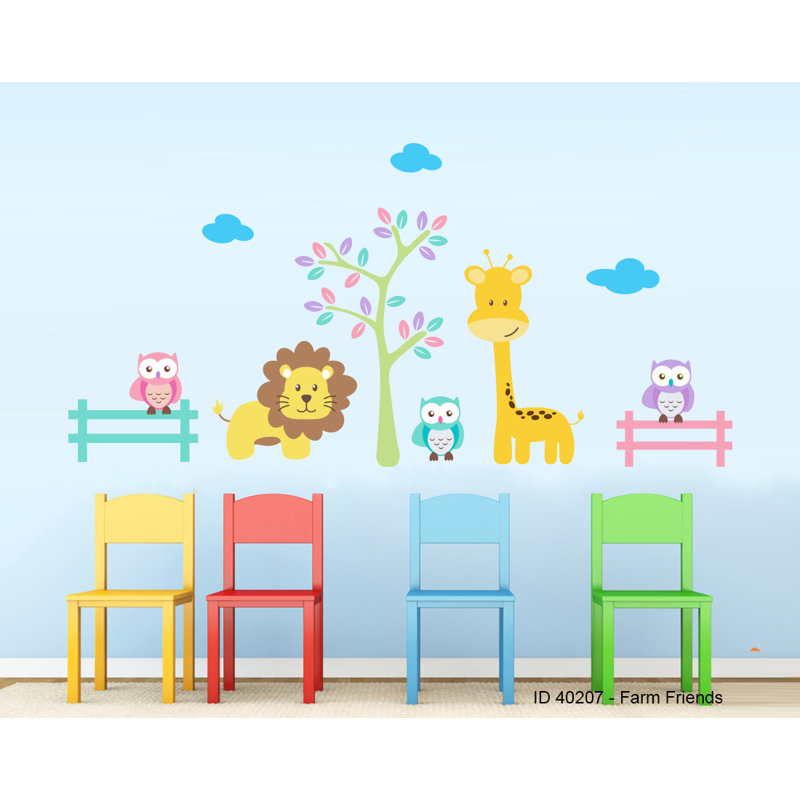 Décalcomanie murale en vinyle lion, giraffe et hibou, Schéma C