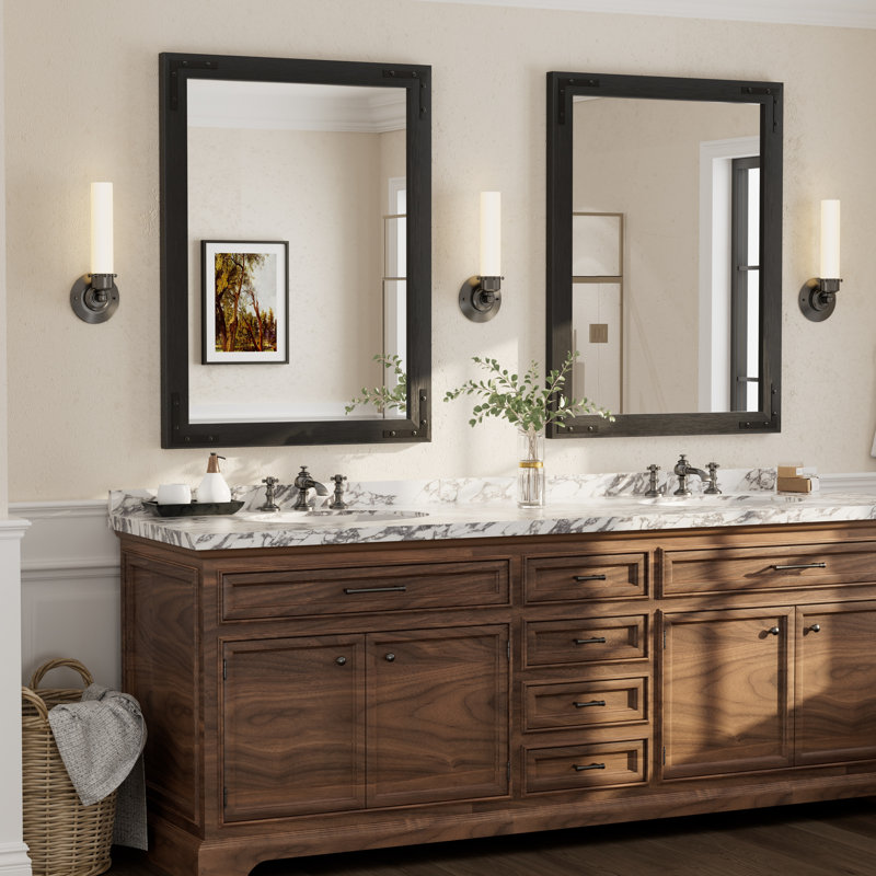 Amara Rustic Farmhouse Solid Wood Framed Tempered Glass Wall Mirror with 5-Year Warranty, 40" x 30", Black