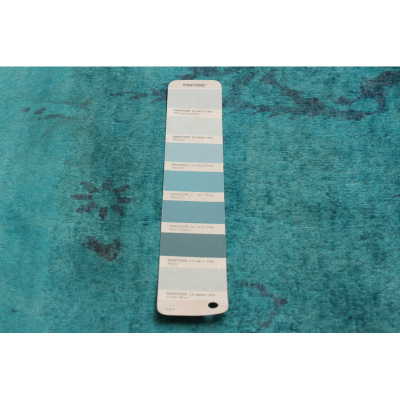 Tapis unique en laine noué à la main turquoise 8 pi 11 po x 11 pi 8 po