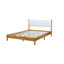 Grand lit en bois massif, tête de lit tapissier Boucle, blanc hêtre, rembourrage en mousse confortable