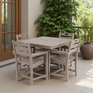 Weathered Wood HDPE Outdoor Patio Dining Set with Square Table