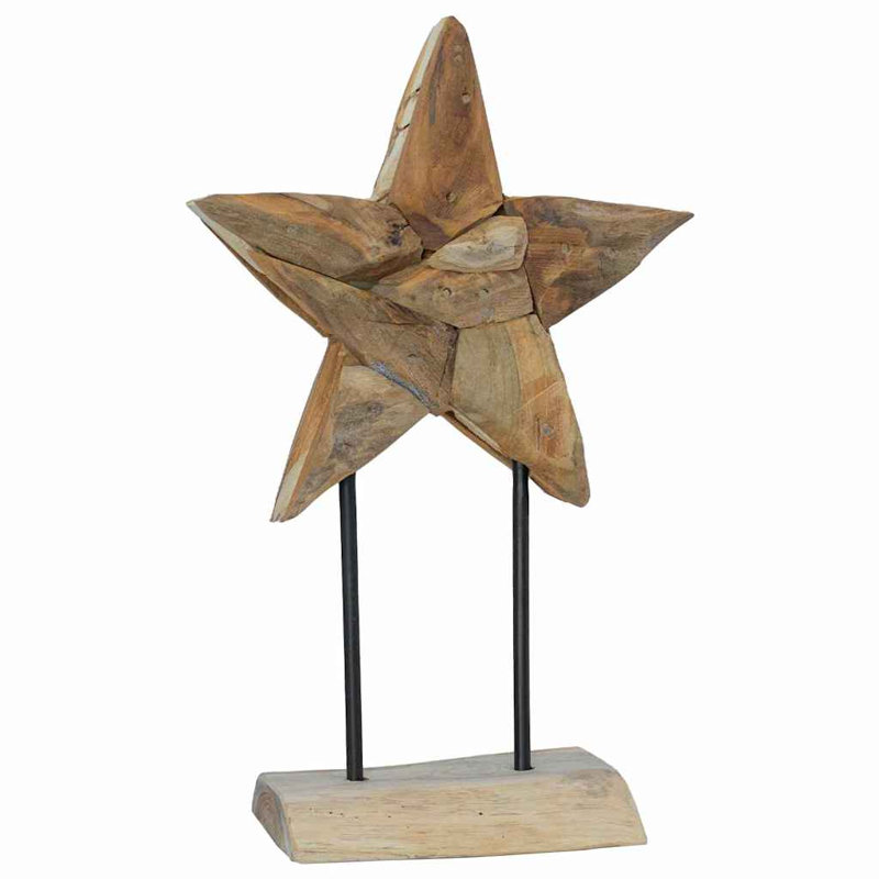 vidaXL Christmas Star Brown Solid Teak Wood, 45cm H x 30cm W x 5cm D
