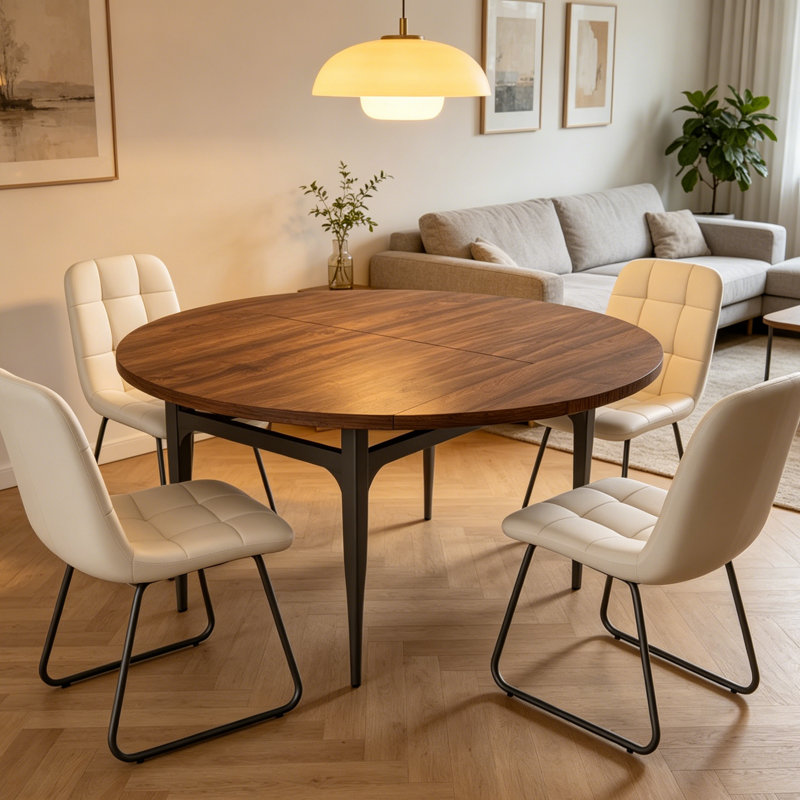 Ensemble de table de salle à manger 55,1 po, table de cuisine moderne pour 4 à 6 personnes, pieds en acier, ensemble de salle à manger à piédestal avec chaise de salle à manger, gain de place