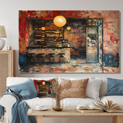 Rouge et bleu rétro boutique charme III - magasins et magasins d'art mural