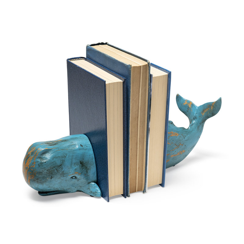Serre-livres rustique en forme de baleine bleu turquoise
