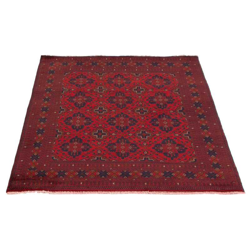 Tapis rouge en laine noué à la main de conception unique 4 pi 11 po x 6 pi 3 po Morteza