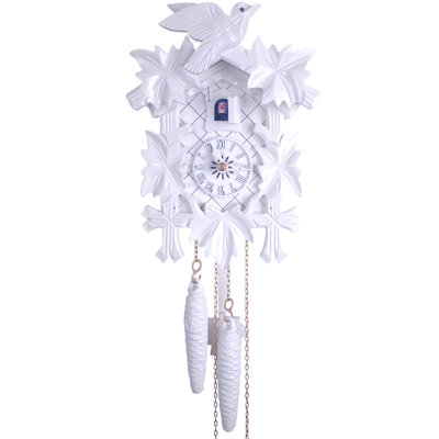  One Day Cuckoo Clock Hand Carved White Maple Leaves 9.5" H Traditional German Wall Clock