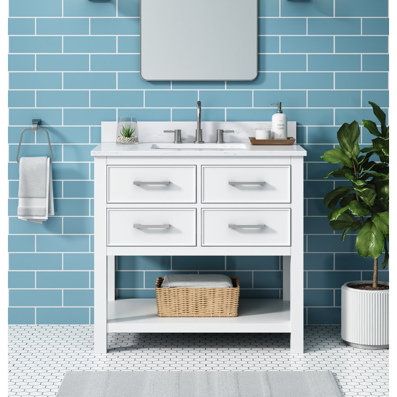 Brooks 37'' W Single Vanity, White, Nickel