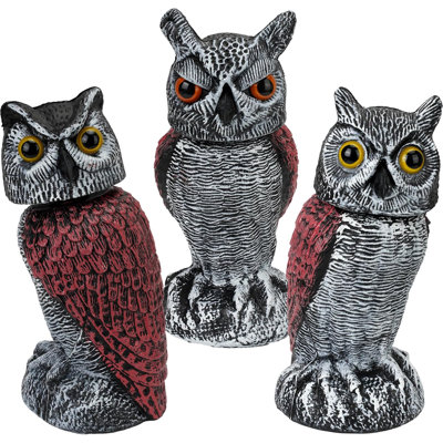 3-Pack Owl For Bird Deterrent - Weatherproof Bird Repellent Devices For Outdoor Use - Plastic Owls To Scare Birds Away And Control Garden Pests