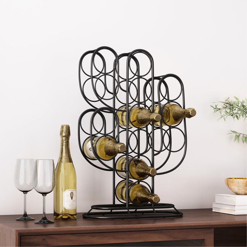 Support à vin de table tendance - 13 bouteilles, design cactus, fer, noir mat, sans assemblage, boîte de rangement 14,75 l x 8,00 po x P 23,25h