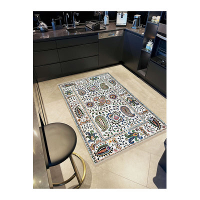 Tapis décoratif lavable à motifs floraux colorés