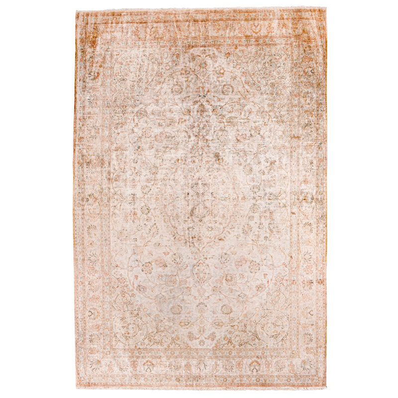 Tapis beige unique de style années 1990 de 6 pi 7 po x 9 pi 11 po