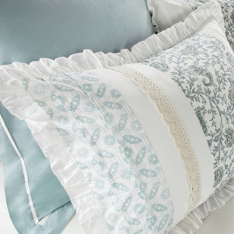 9 Piece Cotton King Decorative - Shabby Chic Style With Printed Textile Duvet Cover Multicolor Fabric For Elegant Bedroom Design