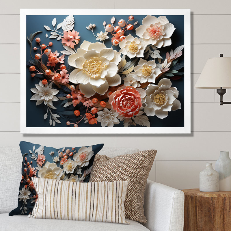 Art asiatique, fleurs éternelles I - impression, H 34 po x l 44 po x P 1,5 po, Cadre photo blanc