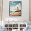 Illustration de plage rétro sur une plage de phare rouge sur toile-1352551582-1352551567