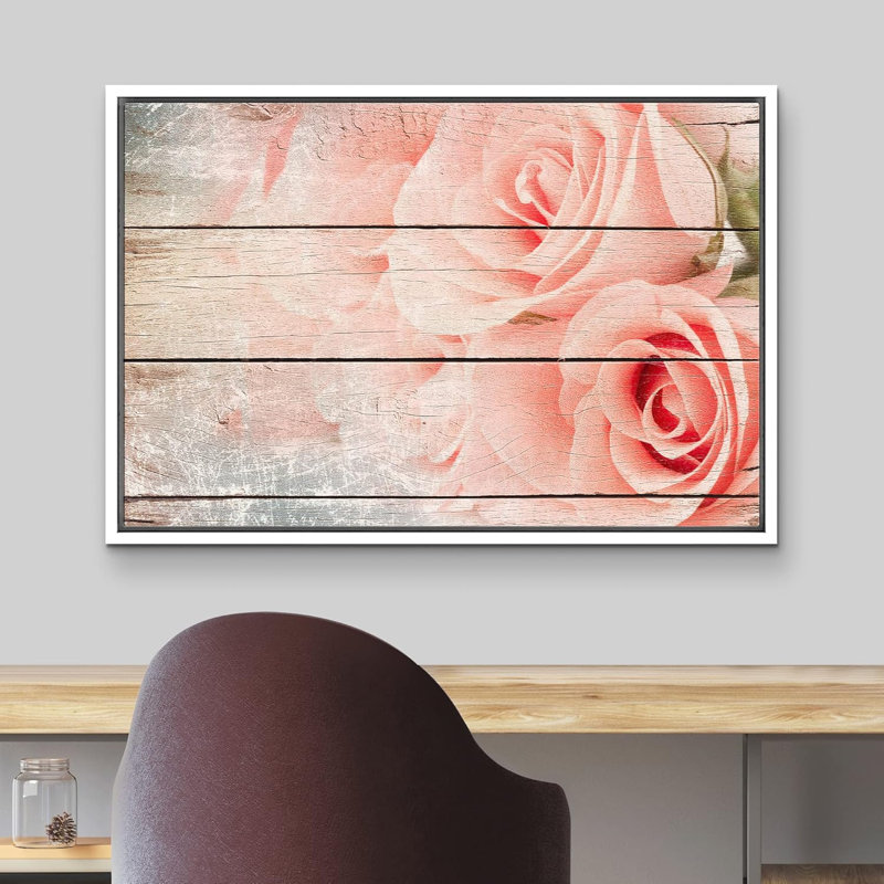 Bouquet de fleurs et de roses sur panneaux à effet de bois, illustrations florales naturelles, art moderne, paysage rustique