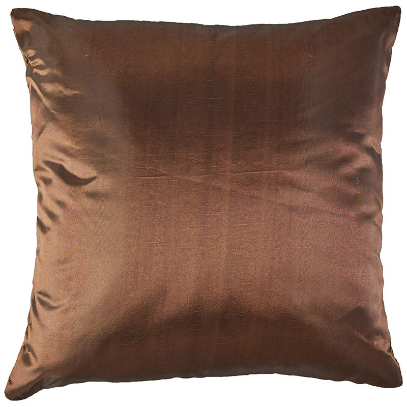 Brown Floral Embroidered Linen Square Throw Pillow