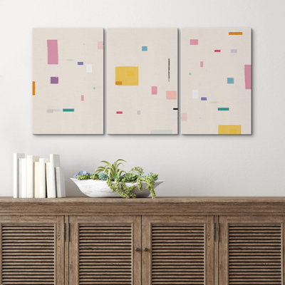 Abstract Shape " Pink Yellow Minimalist Polygon Pattern Abstract Geometric Decor Boho Multicolor " 3 - Pieces