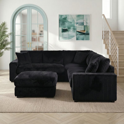 98" Modern Plush Corduroy Sectional Sofa with Modular, Reversible Design
