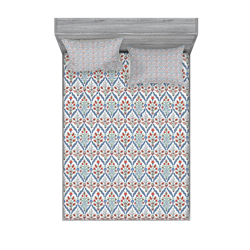 Microfiber Floral Sheet Set, Queen Sheet Set + Fitted Sheet + 2 Pillowcases