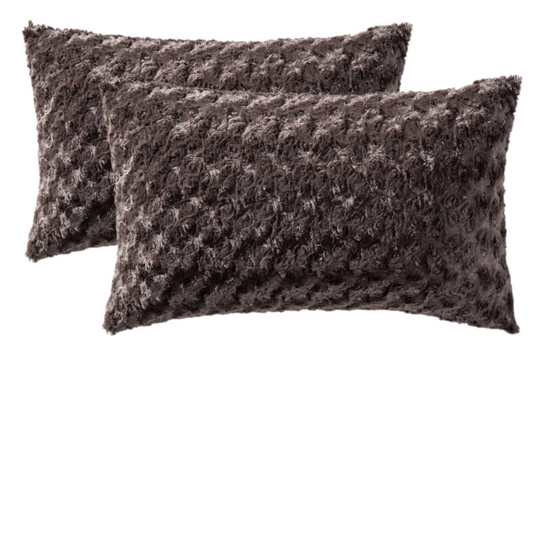 Housse de coussin rectangulaire en fausse fourrure, Café