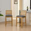 Tabouret de bar rustique en bois massif à dossier en rotin avec coussin en lin mat (ensemble de 2)-379930225