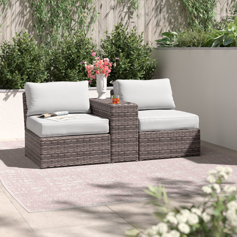 Elodie Wicker Fully Assembled 2 - Person Seating Group with Cushions