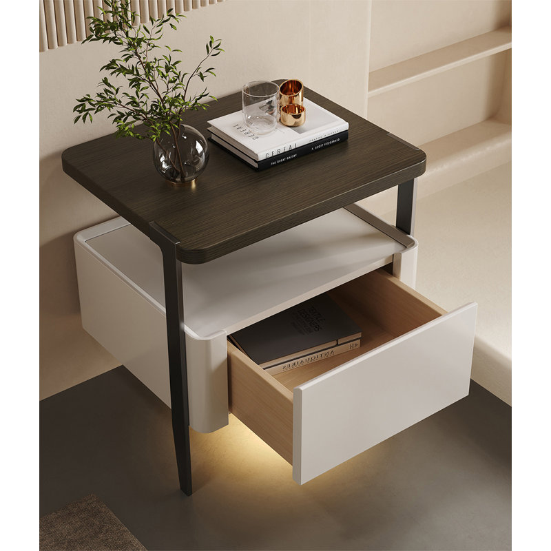 Petite table de chevet de style moderne avec tablette ouverte et tiroir pour chambre à coucher