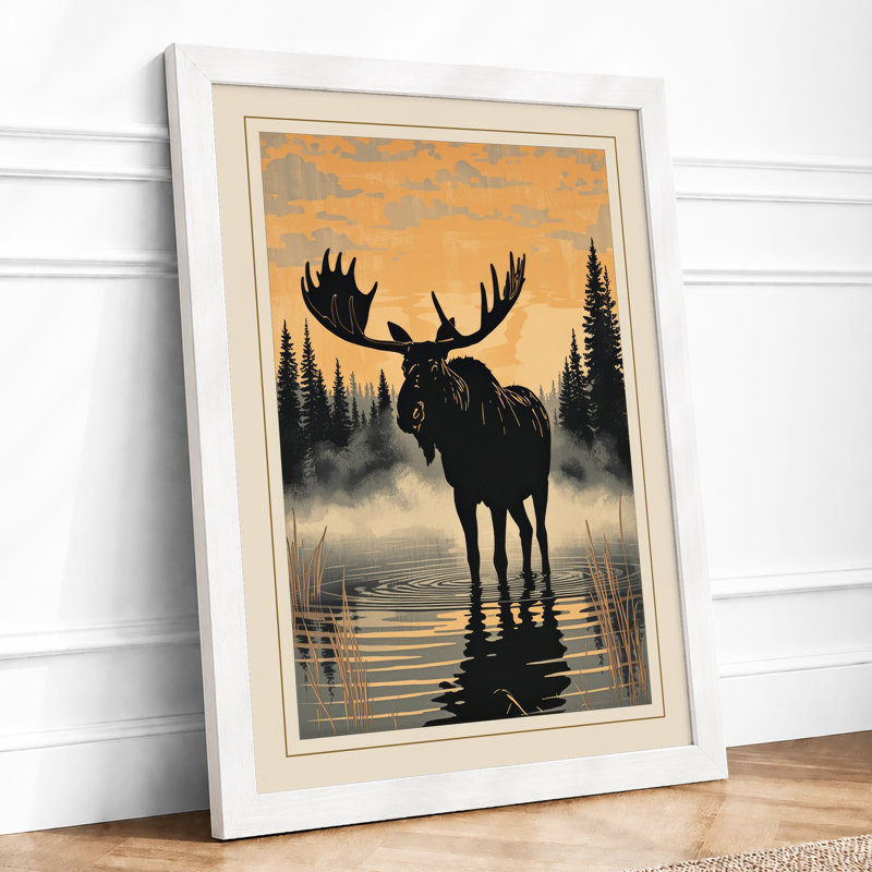 Moose at Dawn Rustic - Framed Print, A1 - 84.1 x 59.4 cm, White