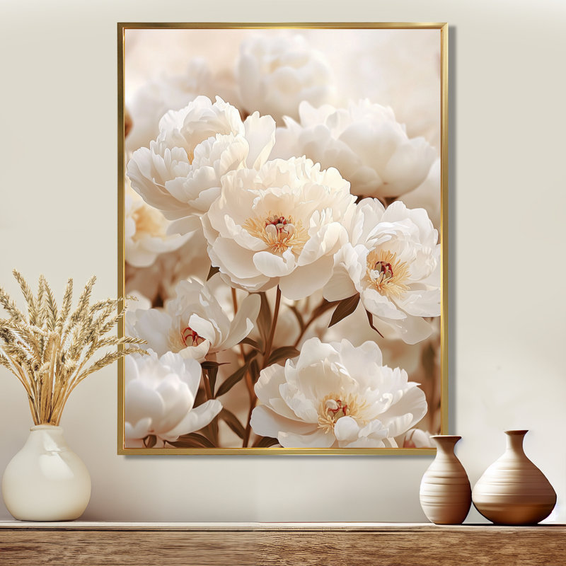 Impression sur toile de pivoines Caseyville, H 40 po x l 30 po, Reproduction avec cadre flottant, Doré