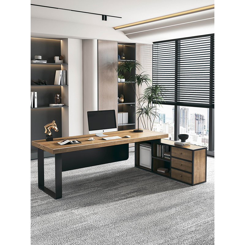 Bureau moderne en bois massif avec cabinet en L, H 29,53 po x l 70,87 po x P 59,06 po 