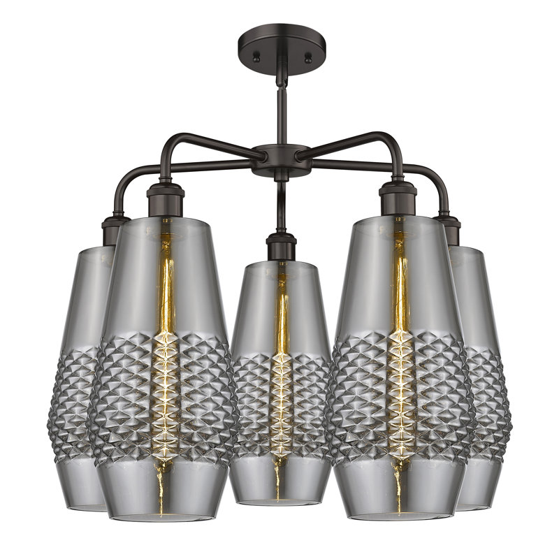 Lustre 5 lumières Monabo, Fumée, Bronze huilé