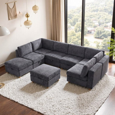 Modular Sectional Sofa With Storage, Flexible Design, Spring Support, Removable Covers