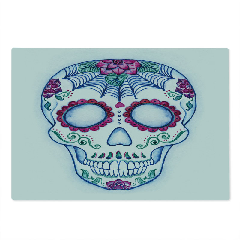 Ambesonne Sugar Skull Cutting Board Large Size Colourful Skeleton Image Multicolor