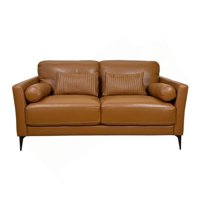 Tussio Saddle Tan Leather Loveseat W/5 Pillows