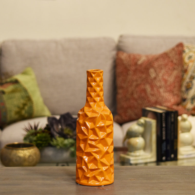 Gore Ceramic Table Vase, Orange, 12" H x 4" W x 4" D