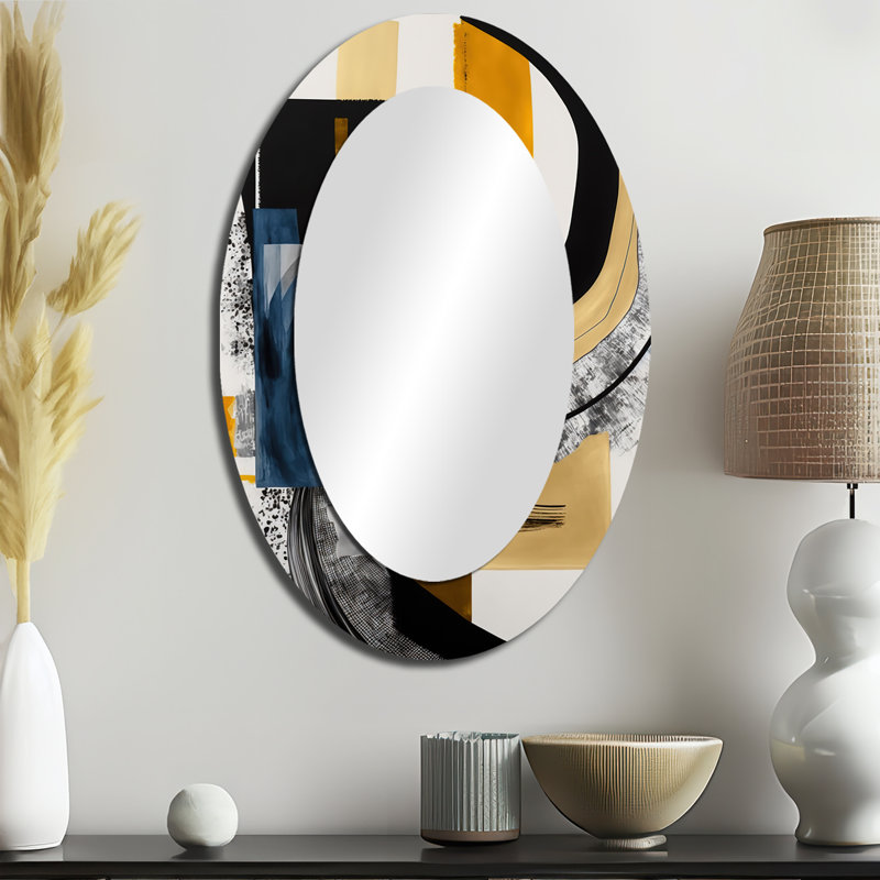 Glam Gold And Black Expression I - Modern Oval Wall Mirror, 36" x 24"