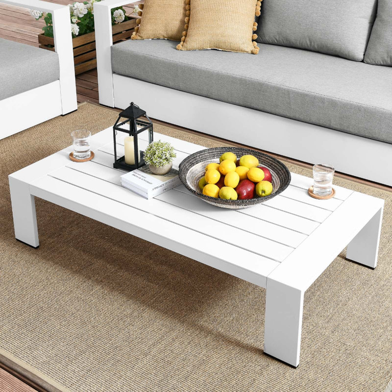 Modway Tahoe Outdoor Patio Powder-Coated Aluminum Coffee Table, White