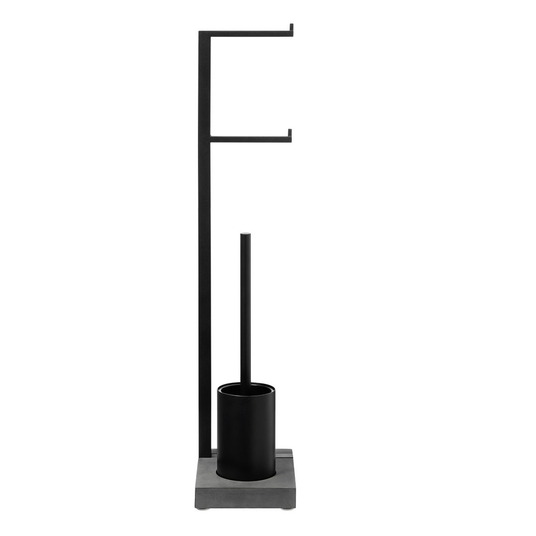 MENOTO Free Standing Toilet Brush and Paper Holder Set - Black Blomus