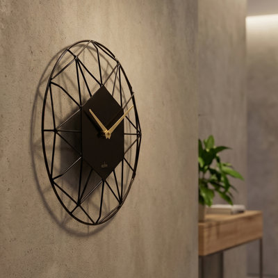 Acctim Wall Clock Quartz Metal Geometric Wire Frame Open Dial 30cm