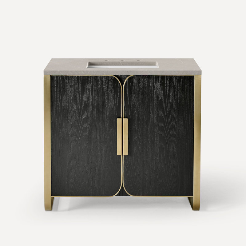 Meuble-lavabo Bergman, Chêne noir mat avec laiton vieilli, Calypso