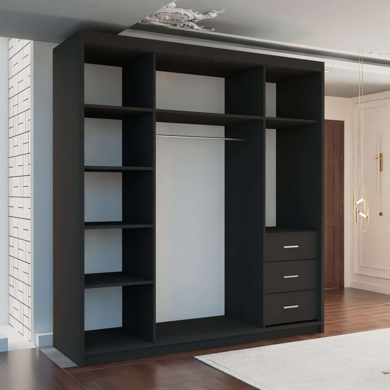 Bortola 2 Door Laminate Wardrobe, Black