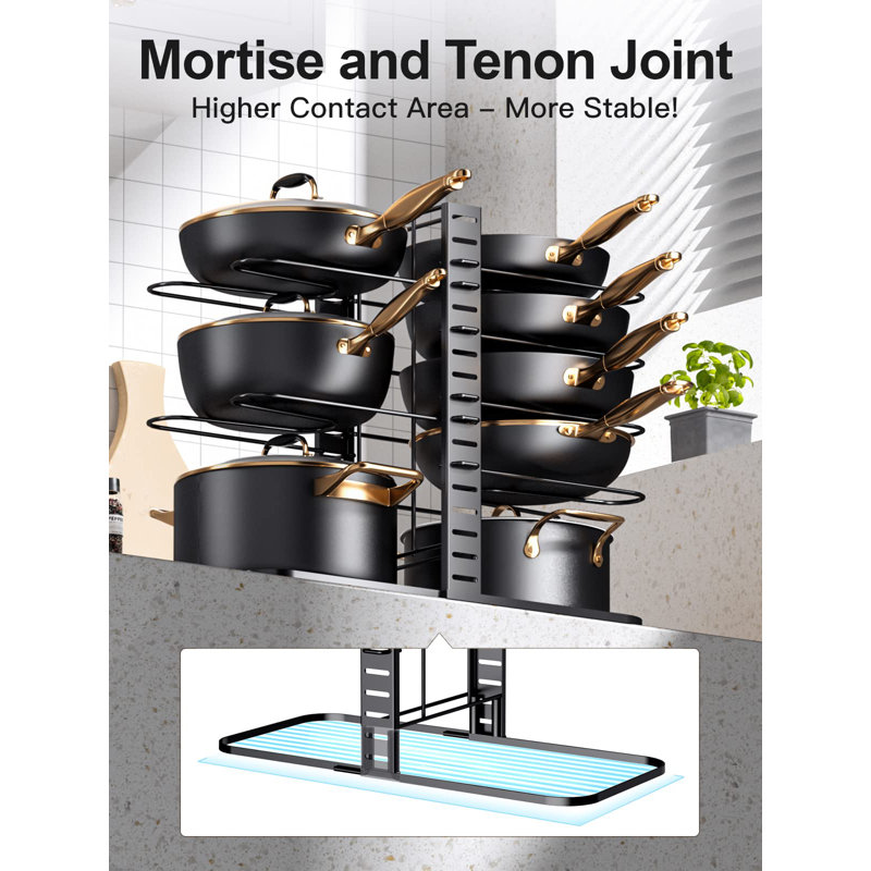 Rack sous l'armoire, organisateurs d'armoires de cuisine à 8 niveaux et rangement, supports à casseroles réglables légers, organisateurs de casseroles à l'intérieur de l'armoire avec 3 méthodes de bricolage