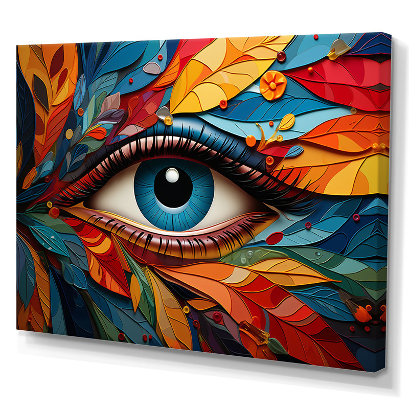 Symphonie des yeux sur feuille, H 16 po x l 32 po x P 1 po, Toile tendue