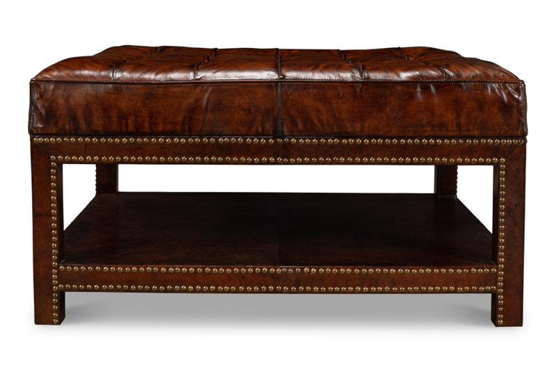 Vintage Square Leather Tufted Ottoman