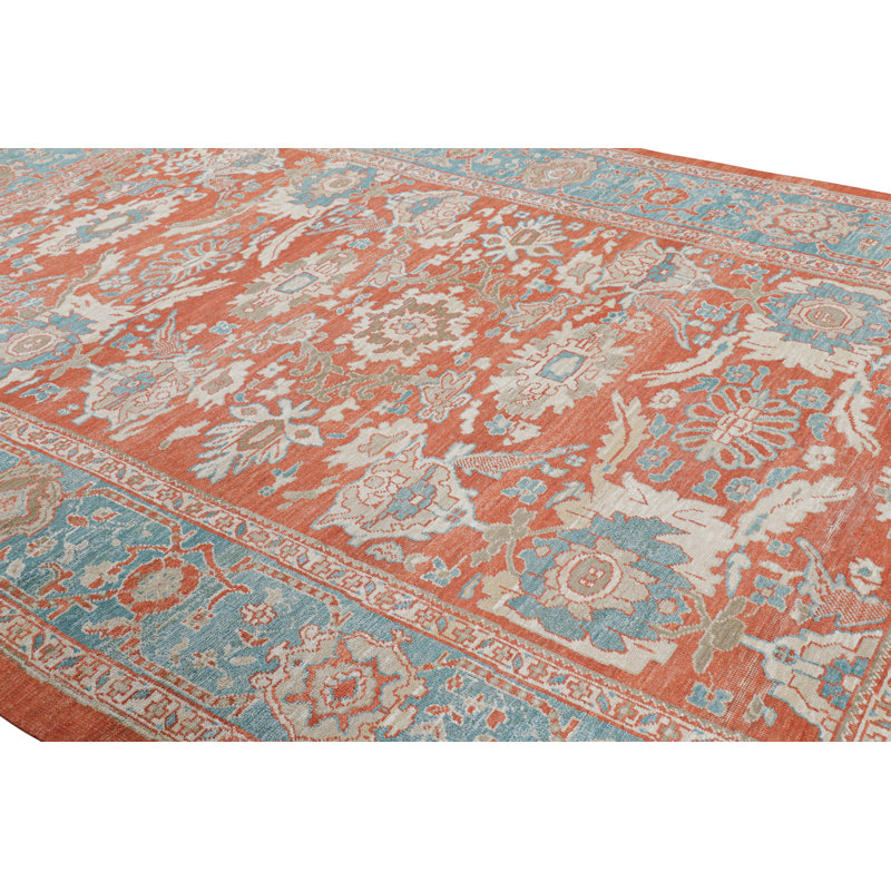 Oushak Hand Knotted Floral Area Rug, Rectangle 10' x 14'